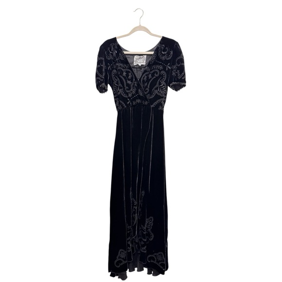 Johnny Was Dresses & Skirts - Love Johnny Was Velvet Maxi Dress Silk Embroidered Floral Holiday Party Black XS